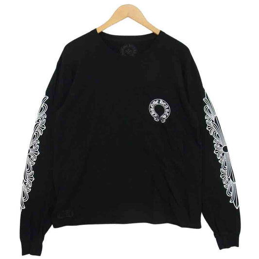 CHROME HEARTS クロムハーツ（原本無） ホースシュー フローラルクロス プリント 長袖 Tシャツ ブラック系 L【中古】