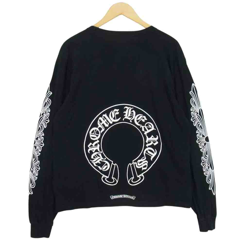 CHROME HEARTS クロムハーツ（原本無） ホースシュー フローラルクロス プリント 長袖 Tシャツ ブラック系 L【中古】