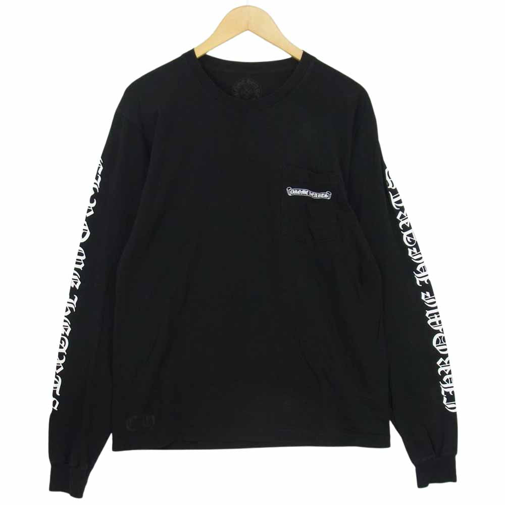 CHROME HEARTS クロムハーツ（原本無） スクロールラベル ロゴ プリント 長袖 ポケット Tシャツ ブラック系 L【中古】