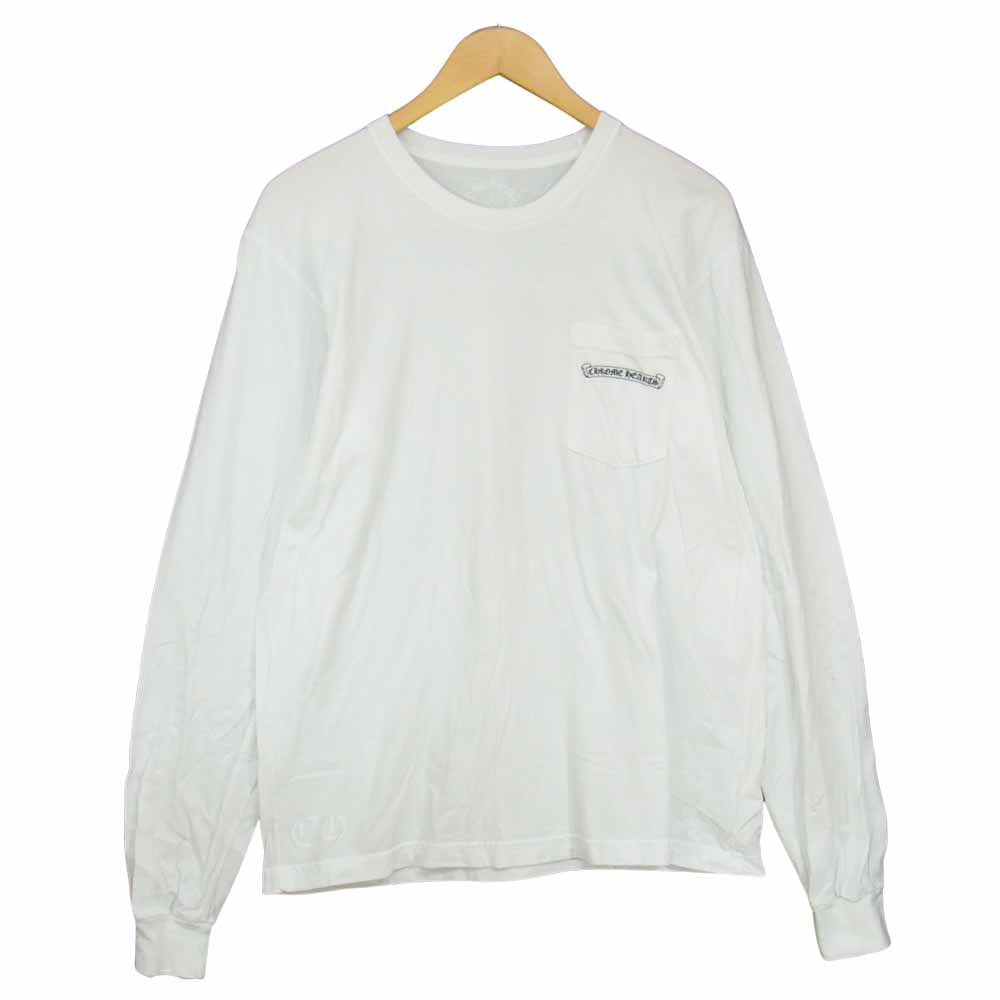 CHROME HEARTS クロムハーツ（原本無） USA スクロールラベル バック プリント 長袖 ポケット  Tシャツ ホワイト系 L【中古】