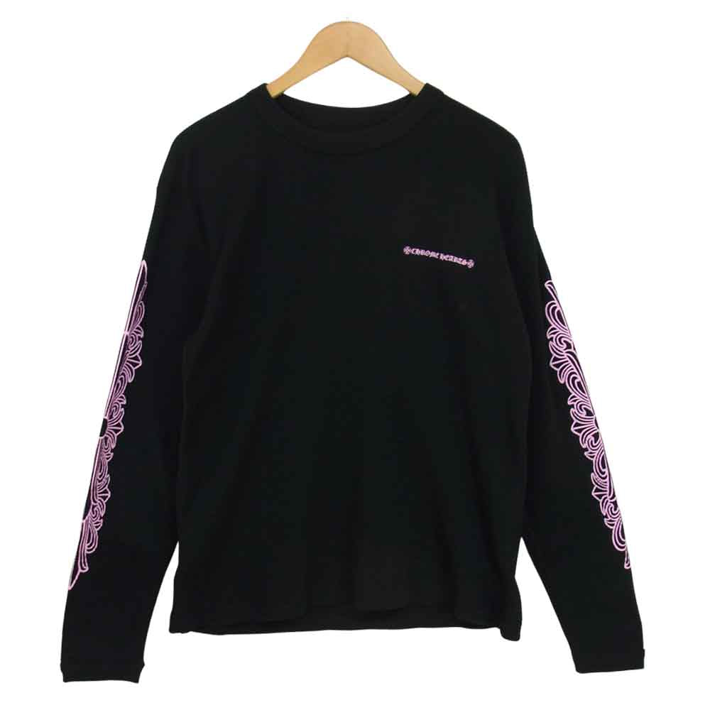 CHROME HEARTS クロムハーツ（原本無） MATTY BOY マッティボーイ USA FLORAL CROSS チョンパー 刺繍 サーマル 長袖 Tシャツ ブラック系 L【中古】