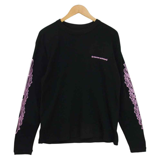 CHROME HEARTS クロムハーツ（原本無） MATTY BOY マッティボーイ USA FLORAL CROSS チョンパー 刺繍 サーマル 長袖 Tシャツ ブラック系 L【中古】