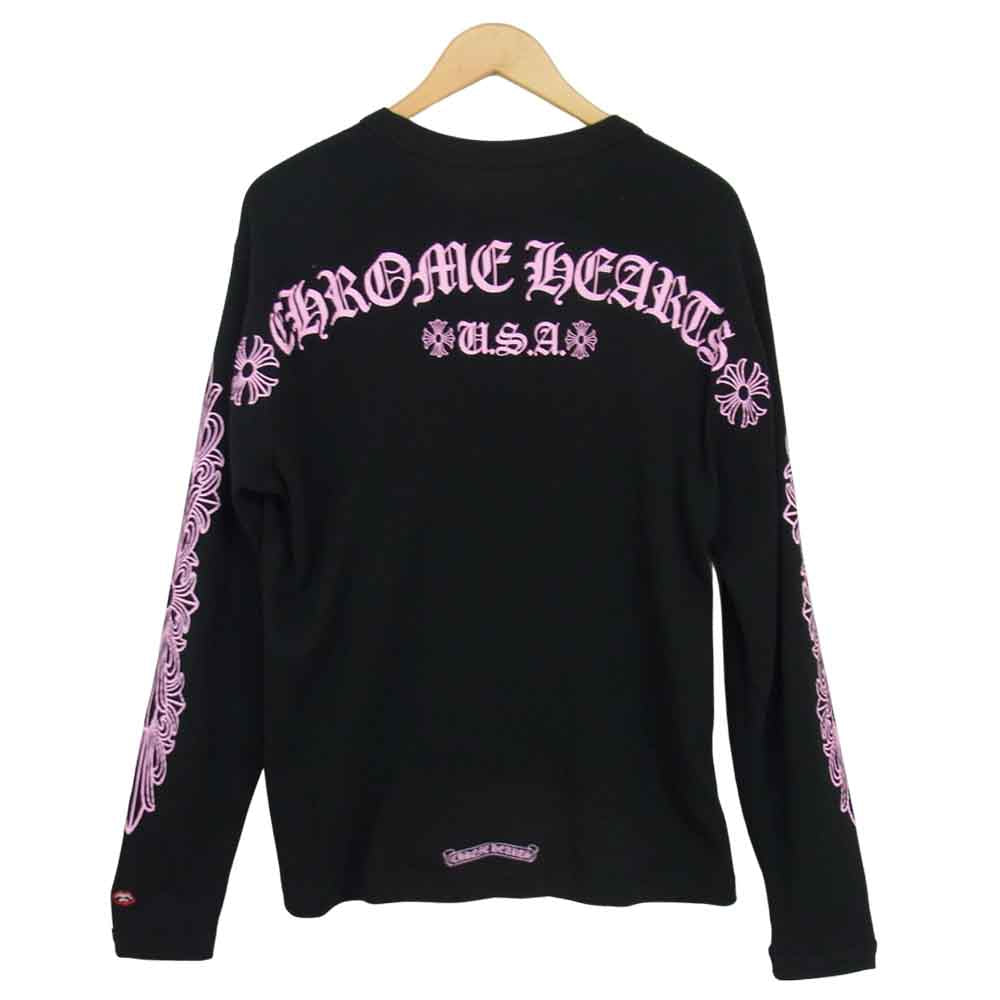CHROME HEARTS クロムハーツ（原本無） MATTY BOY マッティボーイ USA FLORAL CROSS チョンパー 刺繍 サーマル 長袖 Tシャツ ブラック系 L【中古】