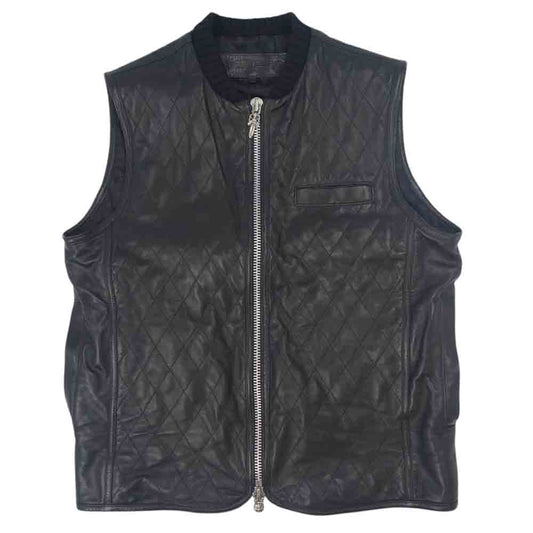 CHROME HEARTS クロムハーツ（原本無） PAPA パパ バック クロスパッチ レザー キルティング ベスト ブラック系 M【中古】