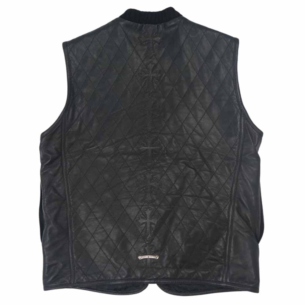 CHROME HEARTS クロムハーツ（原本無） PAPA パパ バック クロスパッチ レザー キルティング ベスト ブラック系 M【中古】