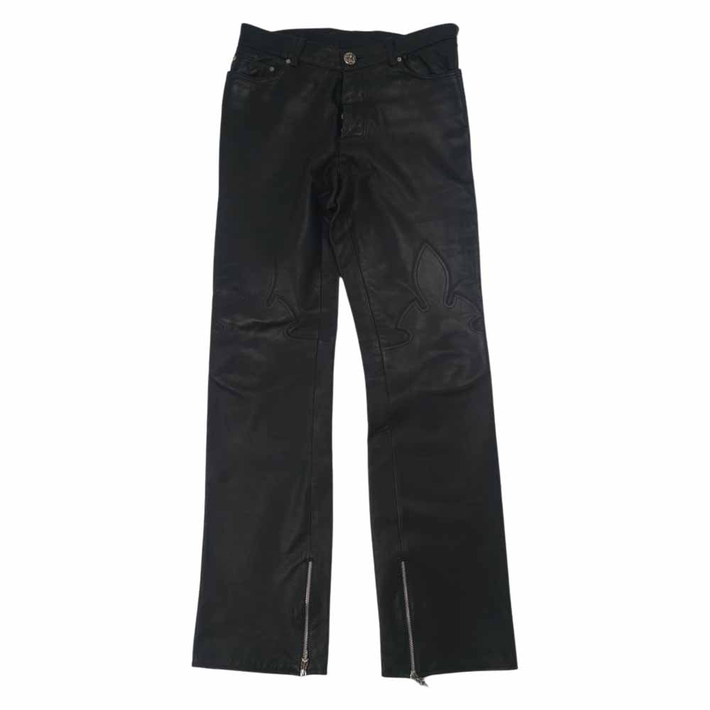 CHROME HEARTS クロムハーツ（原本無） フレアニー 裾ダガージップ レザーパンツ ブラック系 33SR【中古】