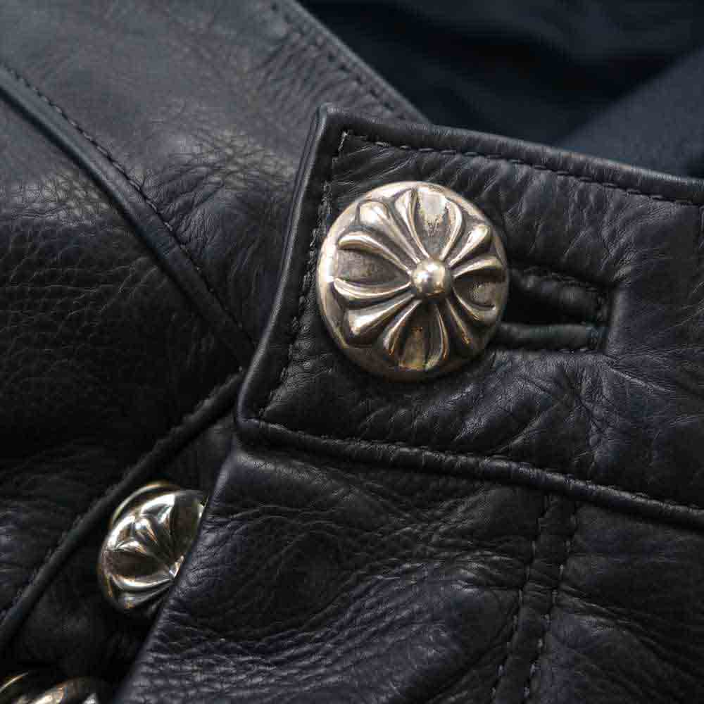 CHROME HEARTS クロムハーツ（原本無） フレアニー 裾ダガージップ レザーパンツ ブラック系 33SR【中古】
