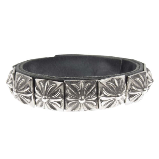 CHROME HEARTS クロムハーツ（原本無） ゼロ ピラミッド スタッズ レザー ブレスレット シルバー系 ブラック系【中古】