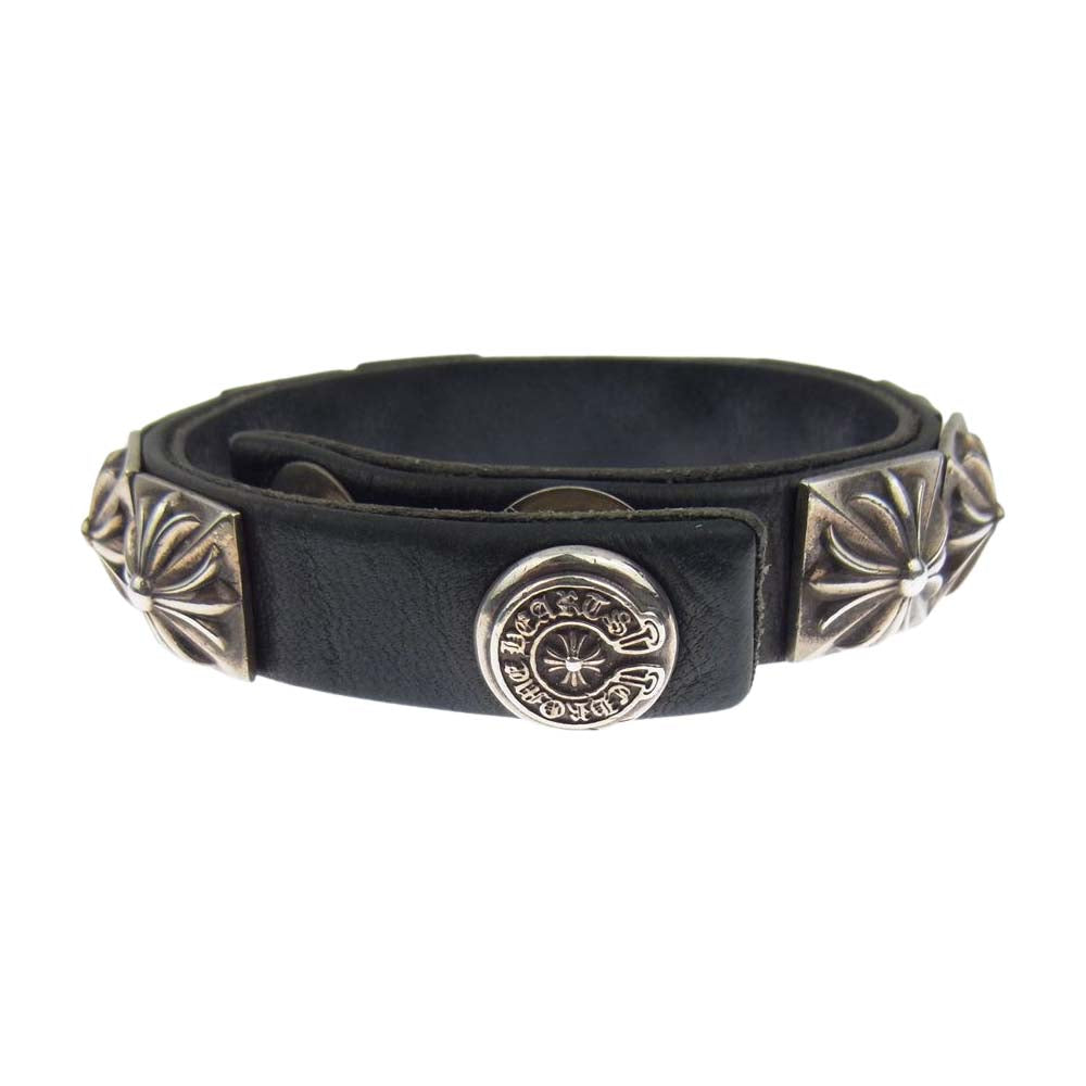 CHROME HEARTS クロムハーツ（原本無） ゼロ ピラミッド スタッズ レザー ブレスレット シルバー系 ブラック系【中古】