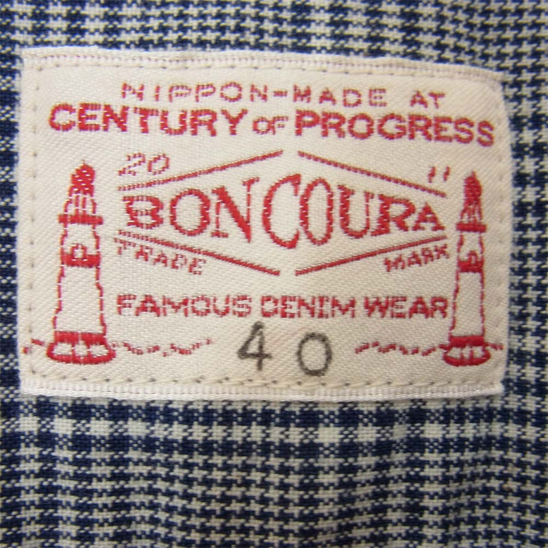 BONCOURA ボンクラ ワンナップ シャツ インディゴ グレン チェック ブルー系 40【美品】【中古】