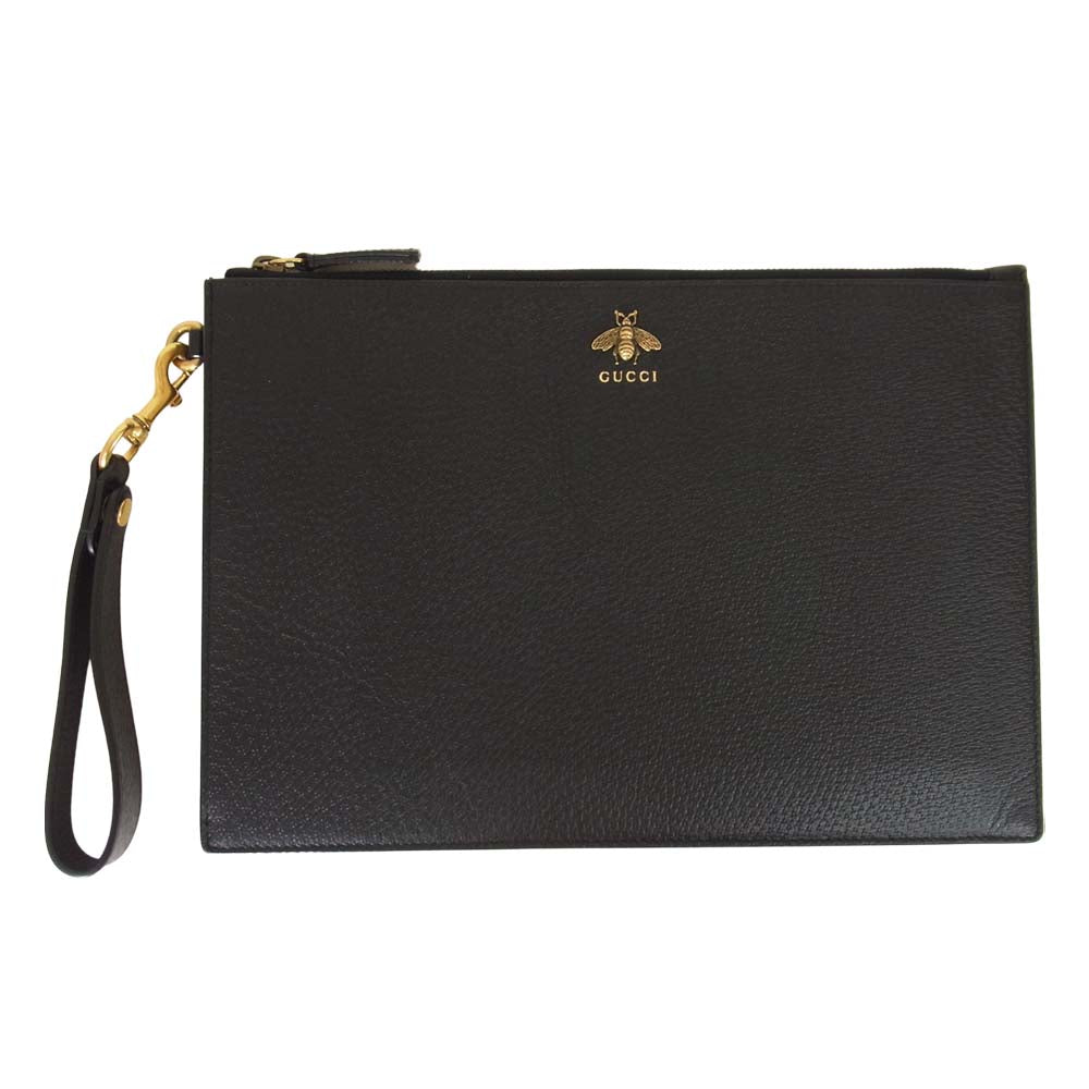 GUCCI グッチ 523684 Animalier BEE ビー アニマリエ レザー クラッチバッグ ブラック系【中古】