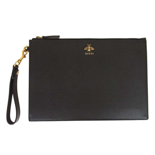 GUCCI グッチ 523684 Animalier BEE ビー アニマリエ レザー クラッチバッグ ブラック系【中古】