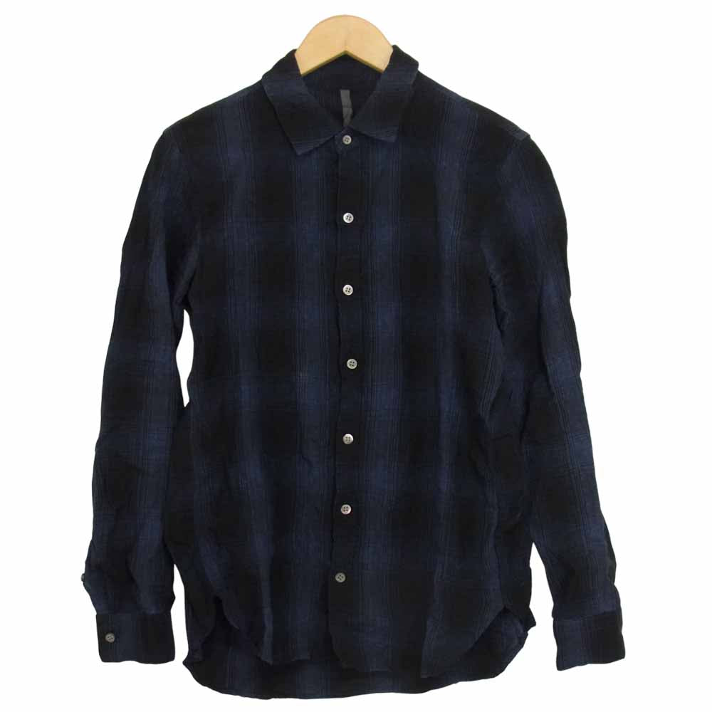 ATTACHMENT アタッチメント オンブレ チェック 長袖 シャツ ネイビー系 1【中古】