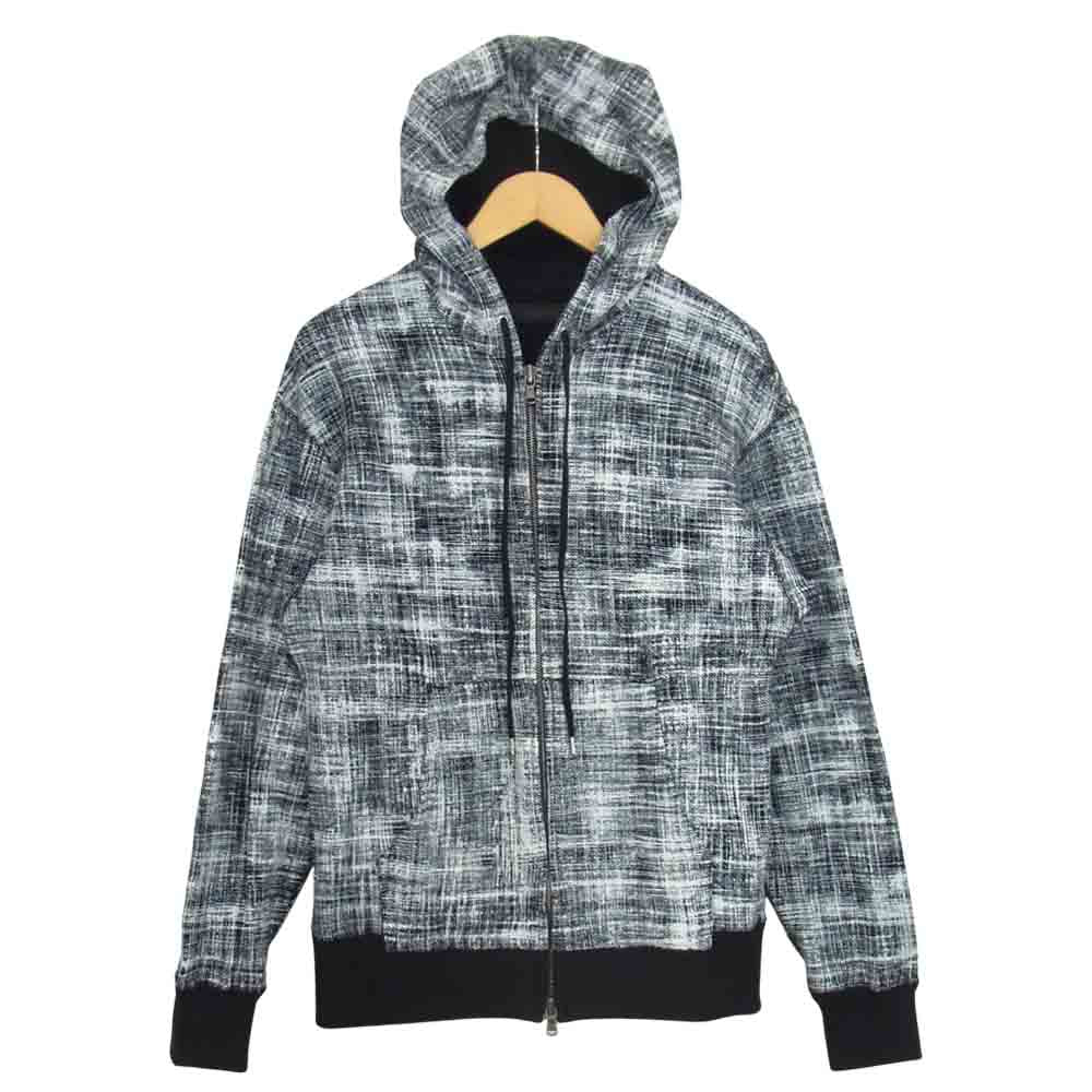 BACKBONE バックボーン WHITE PIGMENT CHECKED PRINT FRENCH TERRY HOODIE ホワイト ピグメント チェックド プリント フレンチテリー フーディー フルジップ パーカー  ブラック系 S【美品】【中古】