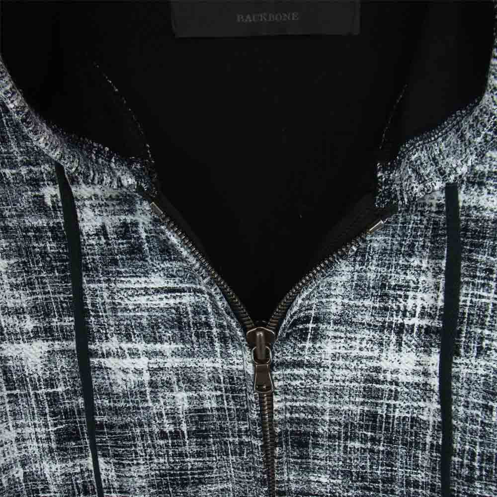 BACKBONE バックボーン WHITE PIGMENT CHECKED PRINT FRENCH TERRY HOODIE ホワイト ピグメント チェックド プリント フレンチテリー フーディー フルジップ パーカー  ブラック系 S【美品】【中古】