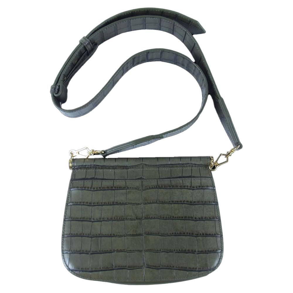 MAX MARA マックスマーラ 14-51-61697 イタリア製 国内正規品 クロコ型押し カウレザー バッグ 灰緑系【極上美品】【中古】