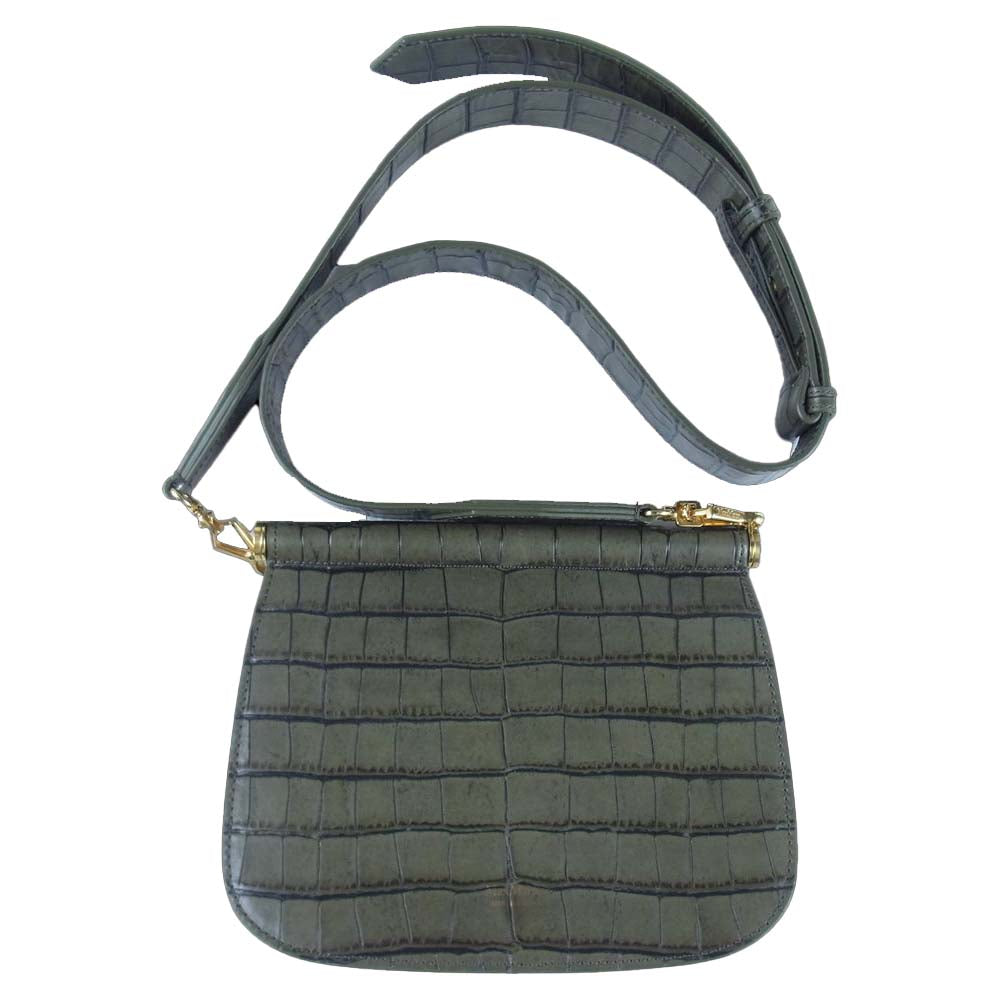MAX MARA マックスマーラ 14-51-61697 イタリア製 国内正規品 クロコ型押し カウレザー バッグ 灰緑系【極上美品】【中古】