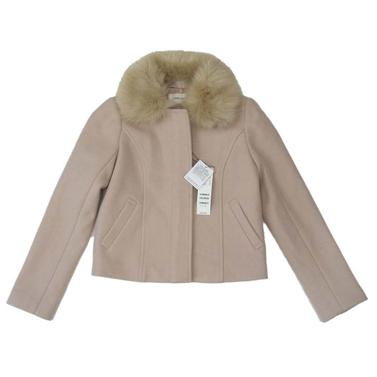 ロイヤルパーティー 着脱可能フェイクファー付 ノーカラー ジップアップ ジャケット ベージュ系 M【極上美品】【中古】