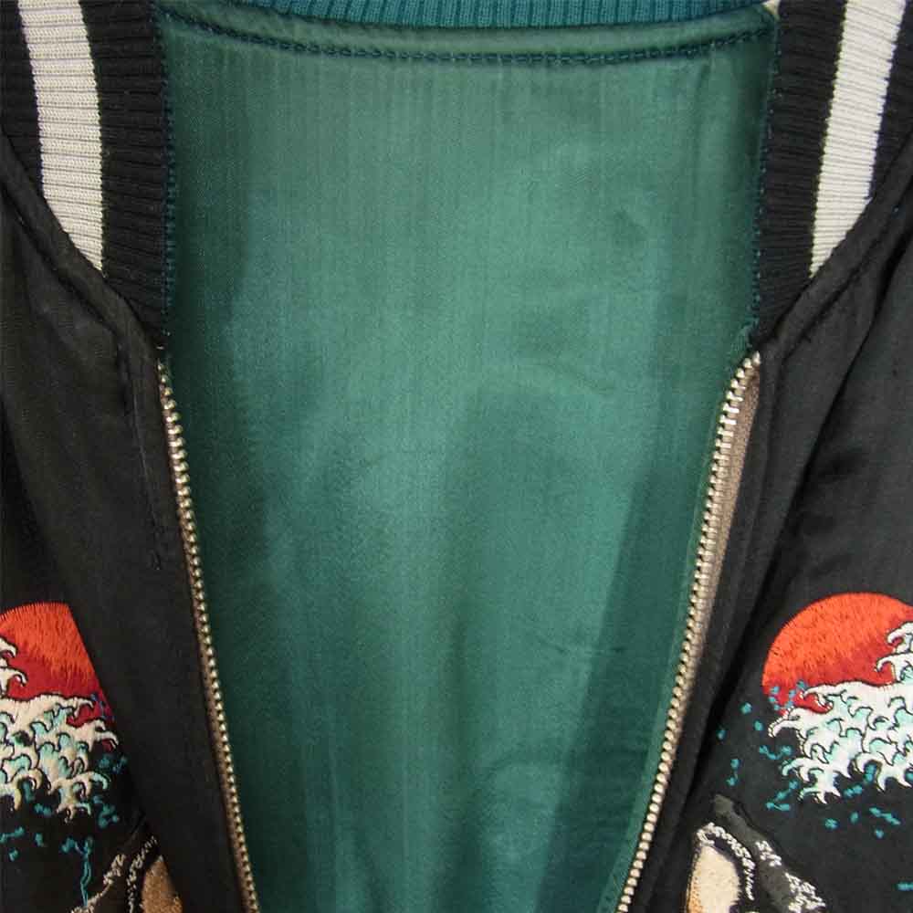 花旅楽団  SSJ-015 波鯨刺繍 リバーシブル スカジャン ブラック系 M【中古】