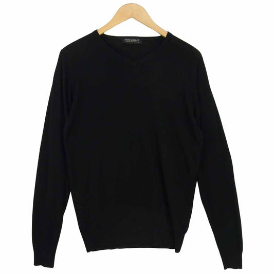 JOHN SMEDLEY ジョンスメドレー エクストラファイン メリノウール Vネック ニット セーター ブラック系 M【中古】