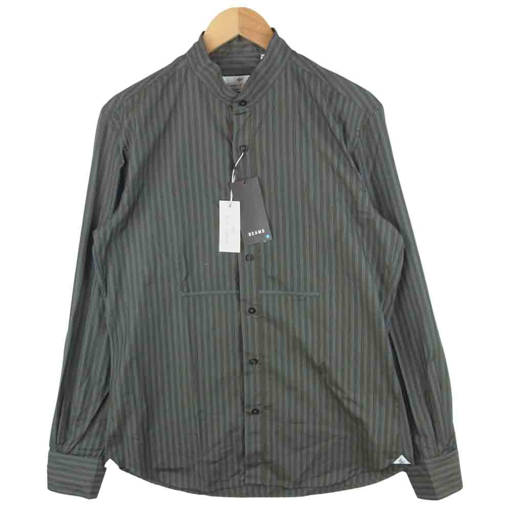 マッシモ ダウグスト SORRENTO SH バンドカラー ストライプ 長袖 シャツ ダークブラウン系 L【新古品】【未使用】【中古】