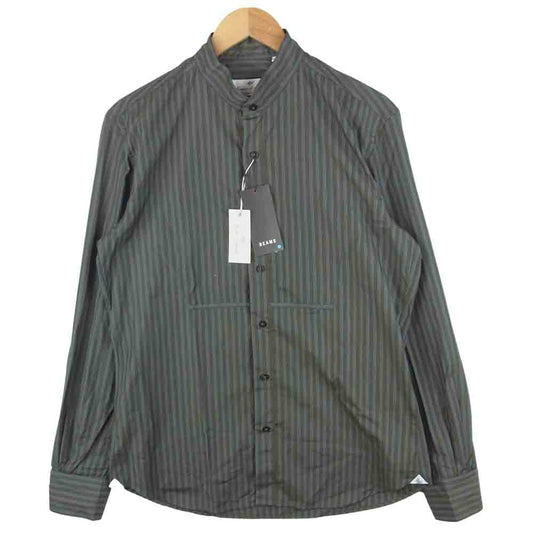マッシモ ダウグスト SORRENTO SH バンドカラー ストライプ 長袖 シャツ ダークブラウン系 L【新古品】【未使用】【中古】