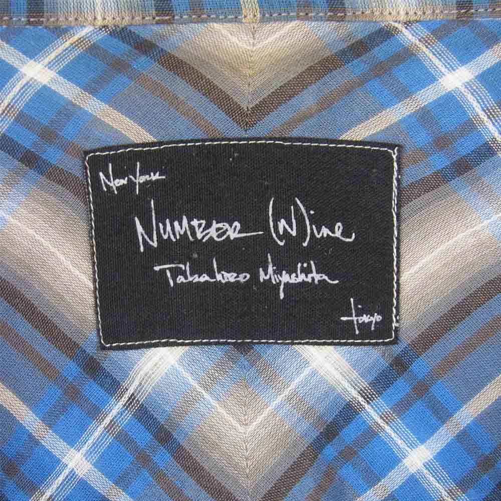 NUMBER(N)INE ナンバーナイン チェック オープンカラー 半袖 シャツ ブルー系 グレー系 3【中古】