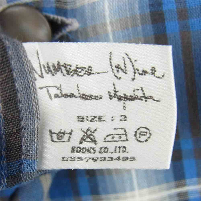 NUMBER(N)INE ナンバーナイン チェック オープンカラー 半袖 シャツ ブルー系 グレー系 3【中古】