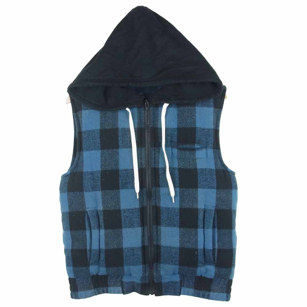 NUMBER(N)INE ナンバーナイン 05AW THE HIGH STREET期 チェック フード付き ベスト ブルー系 ブラック系【中古】