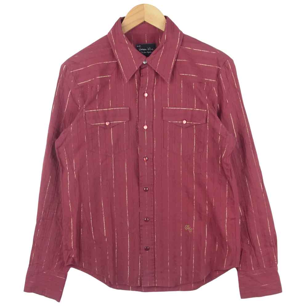 NUMBER(N)INE ナンバーナイン 05AW THE HIGH STREET期 ストライプ ポケット 長袖 シャツ ワインレッド系 3【中古】