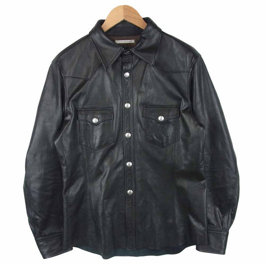 REDMOON レッドムーン レザー 牛革 キュプラ ウエスタン 長袖 シャツ 日本製 ブラック系 42【中古】