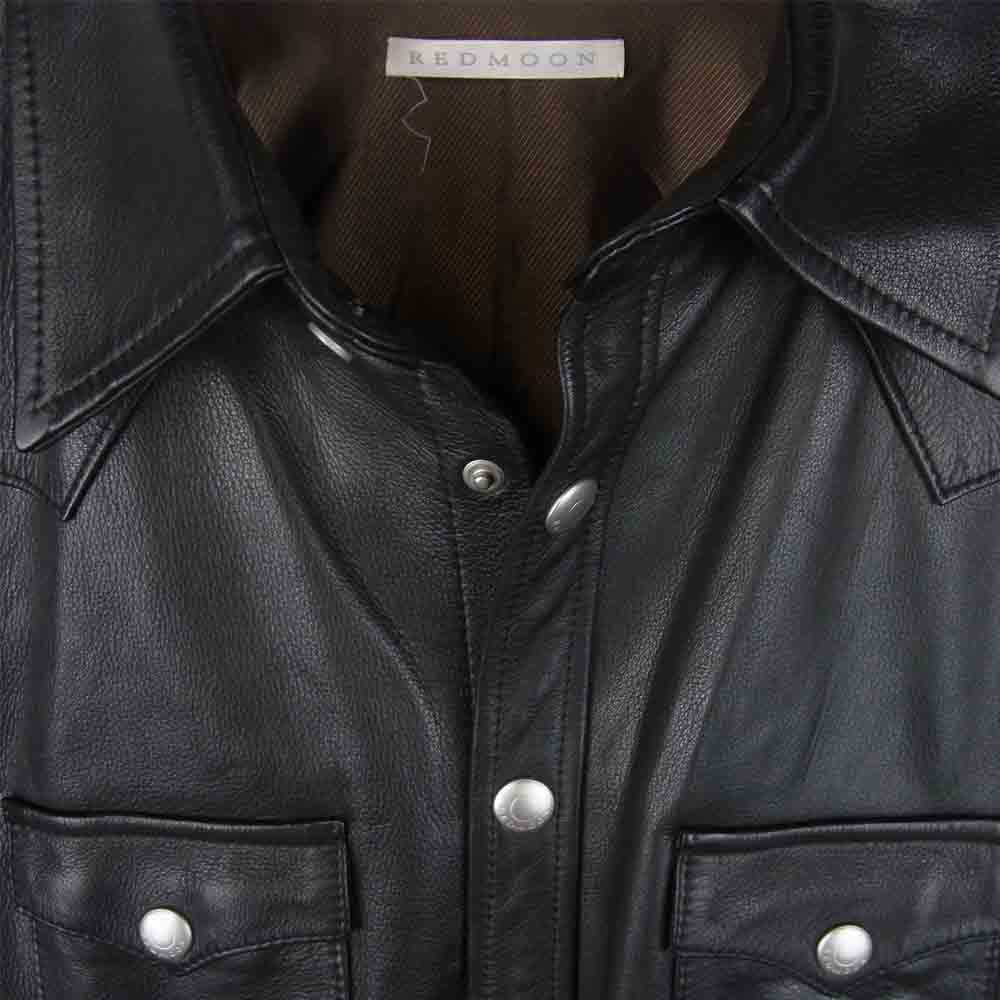 REDMOON レッドムーン レザー 牛革 キュプラ ウエスタン 長袖 シャツ 日本製 ブラック系 42【中古】