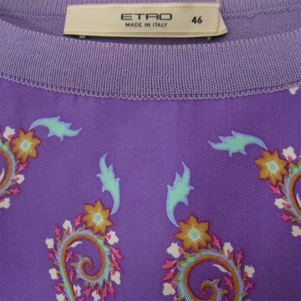 ETRO エトロ シルクペイズリー切替 クルーネック 半袖 ニット パープル系 46【中古】