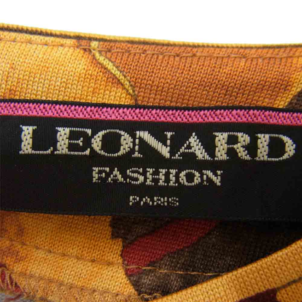 LEONARD レオナール 329123 シルク混ウール ペイズリー フラワー プリント 総柄 長袖 クルーネック ブラウス カットソー ブラウン系 L【中古】