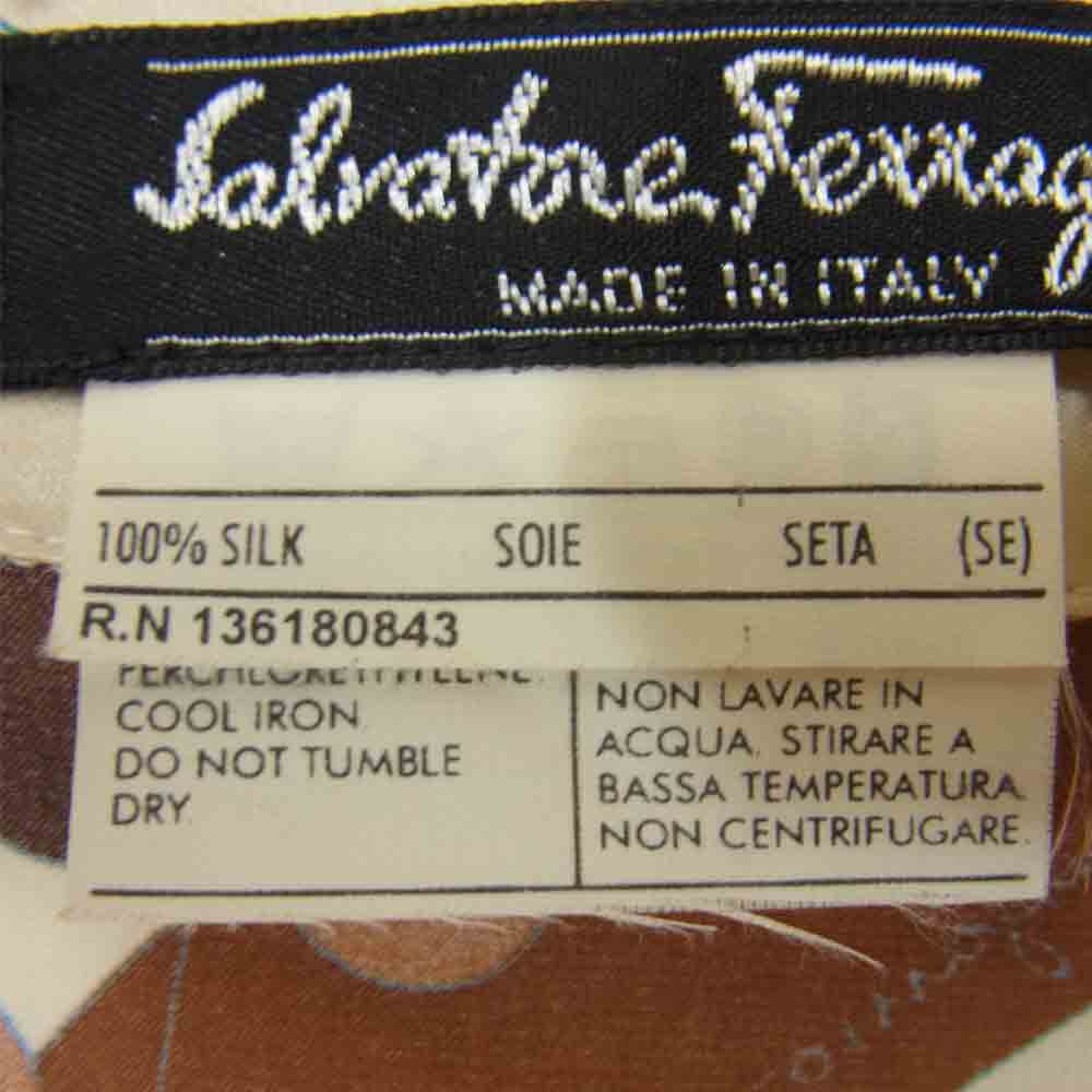 Salvatore Ferragamo サルヴァトーレフェラガモ シルク100％ フラワー柄 ブラウス 長袖 シャツ ブラウン系 38【中古】