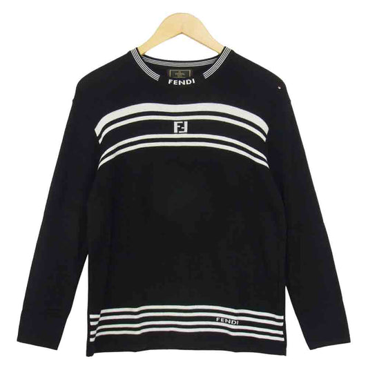 FENDI フェンディ イタリア製 ズッカ ロゴ ボーダー ニット セーター ブラック系 サイズ表記無【中古】