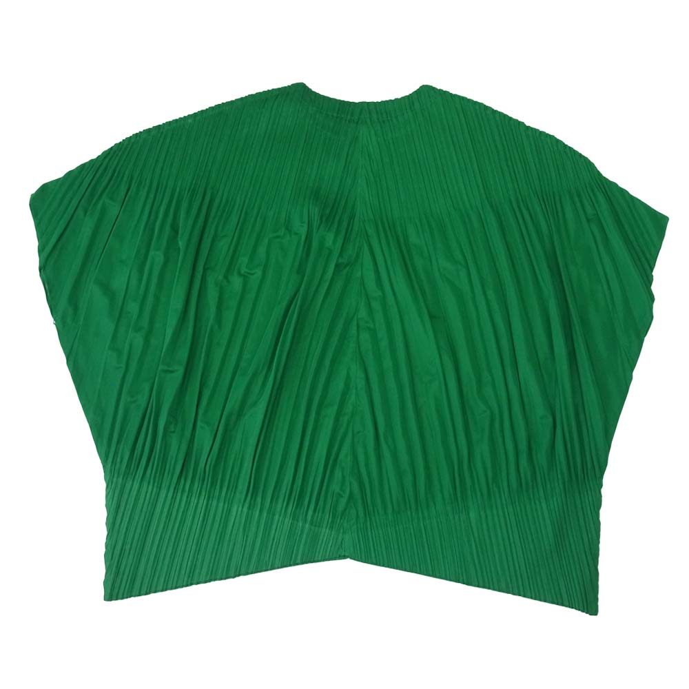 プリーツプリーズ ISSEY MIYAKE イッセイミヤケ PP83-JT512 プリーツ加工 ヘンリーネック ボックスシルエット カットソー グリーン グリーン系 3【美品】【中古】