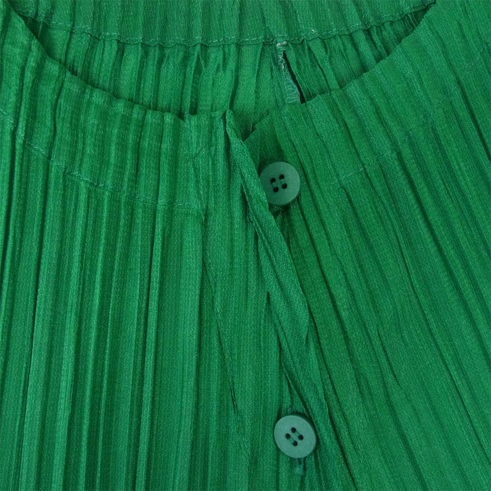 プリーツプリーズ ISSEY MIYAKE イッセイミヤケ PP83-JT512 プリーツ加工 ヘンリーネック ボックスシルエット カットソー グリーン グリーン系 3【美品】【中古】