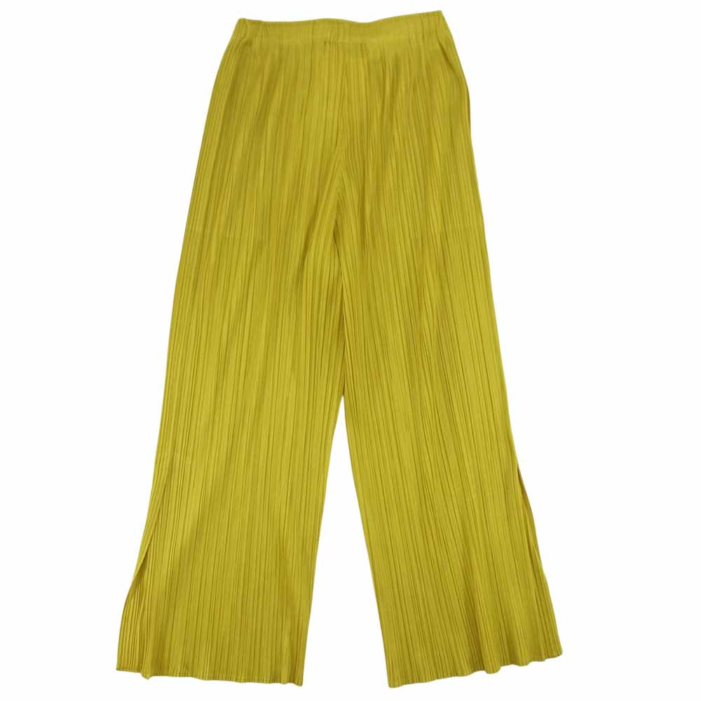 プリーツプリーズ ISSEY MIYAKE イッセイミヤケ PP03-JF143 プリーツ加工 ワイドパンツ マスタードカラー イエロー系 4【美品】【中古】