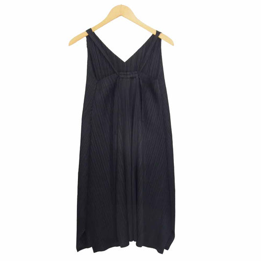 プリーツプリーズ ISSEY MIYAKE イッセイミヤケ PP81-JH226 プリーツ加工 バックリボン ワンピース ブラック系 5【美品】【中古】