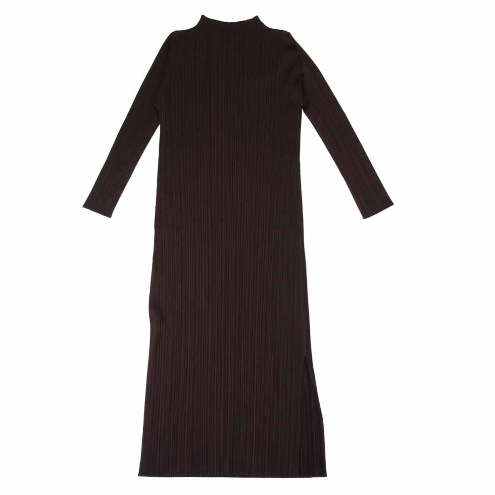 プリーツプリーズ ISSEY MIYAKE イッセイミヤケ PP91-JH127 プリーツ加工 ボトルネック マキシ丈 ワンピース ブラウン系 3【美品】【中古】