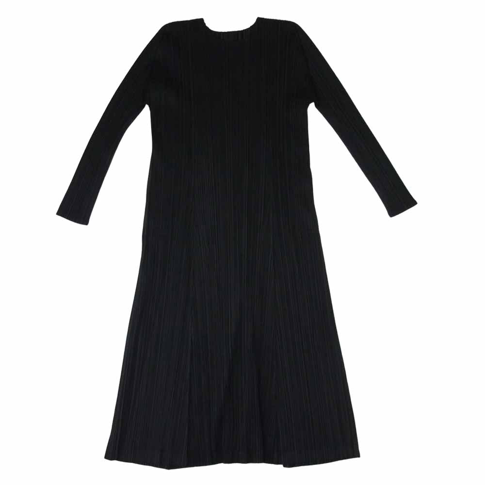 プリーツプリーズ ISSEY MIYAKE イッセイミヤケ PP81-JH146 プリーツ加工 サイドスリット ワンピース ブラック系 3【美品】【中古】