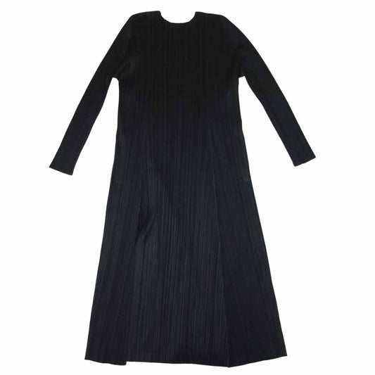 プリーツプリーズ ISSEY MIYAKE イッセイミヤケ PP81-JH146 プリーツ加工 サイドスリット ワンピース ブラック系 3【美品】【中古】