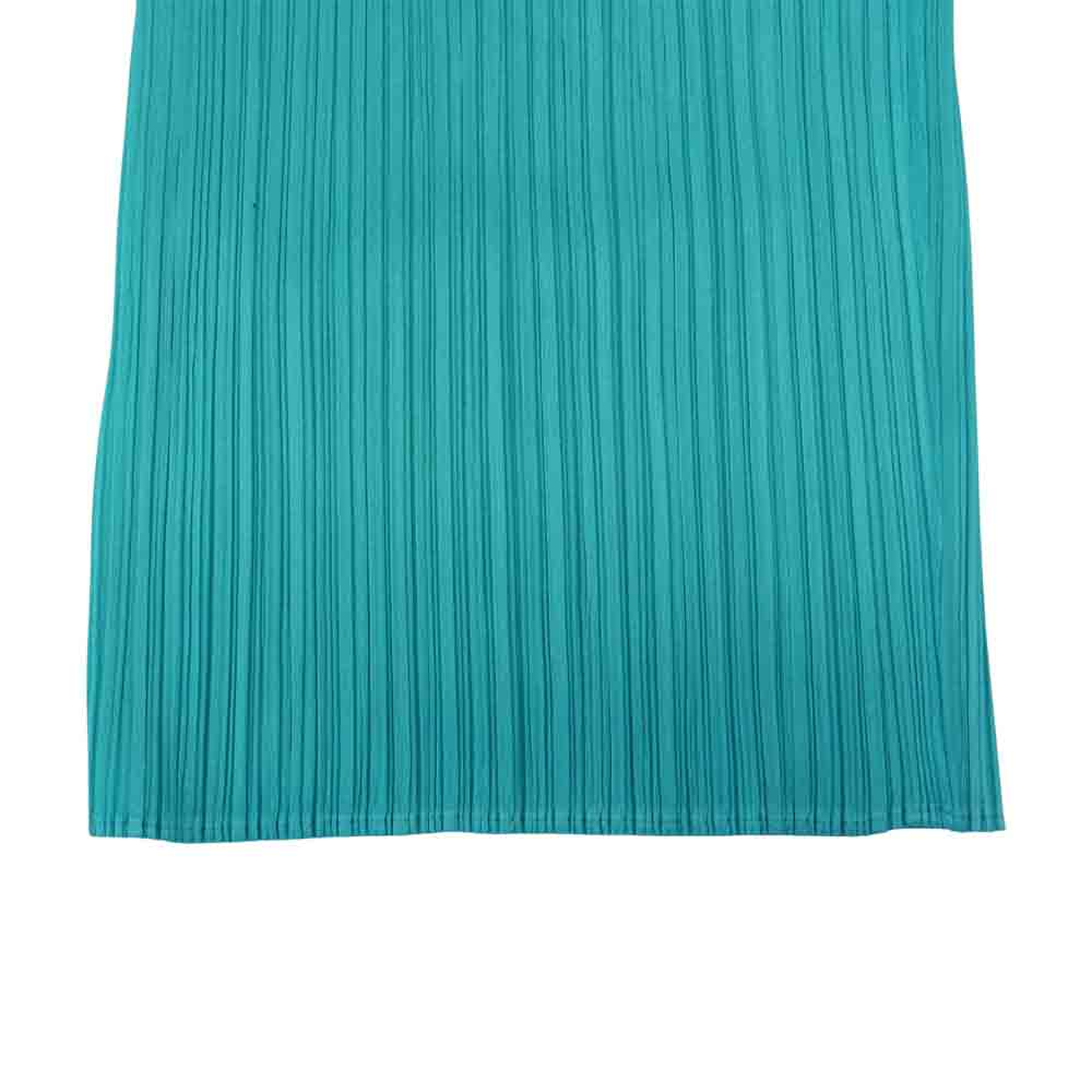 プリーツプリーズ ISSEY MIYAKE イッセイミヤケ PP53-JF143 プリーツ加工 ベルトループ ワイドパンツ ターコイズカラー グリーン系 4【美品】【中古】