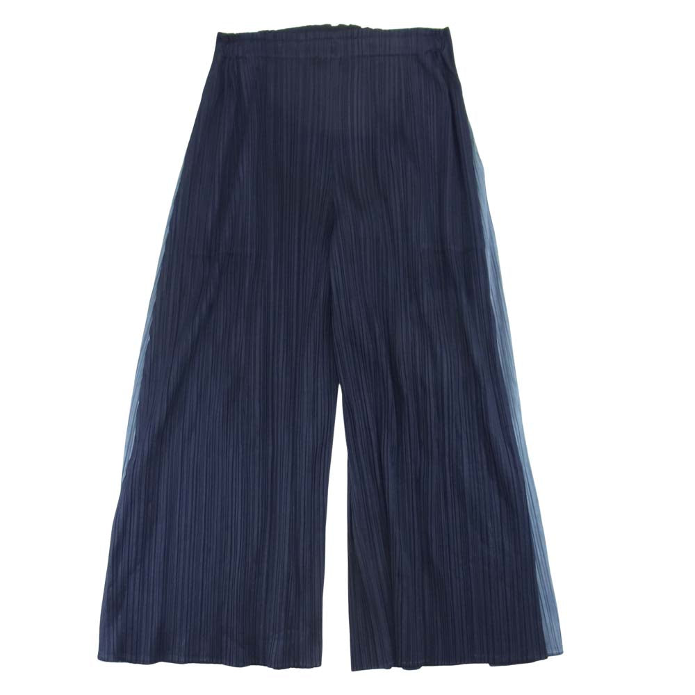 プリーツプリーズ ISSEY MIYAKE イッセイミヤケ 21SS PP11-JF563 DELTA Trousers サイド切替 プリーツ加工 ワイドパンツ ネイビー系 5【美品】【中古】