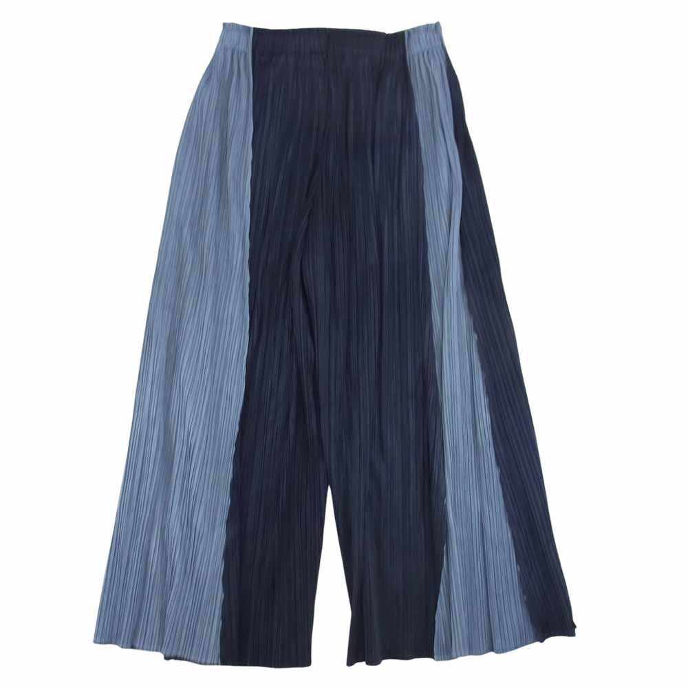 プリーツプリーズ ISSEY MIYAKE イッセイミヤケ 21SS PP11-JF563 DELTA Trousers サイド切替 プリーツ加工 ワイドパンツ ネイビー系 5【美品】【中古】