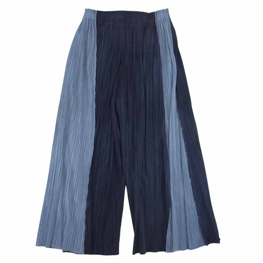 プリーツプリーズ ISSEY MIYAKE イッセイミヤケ 21SS PP11-JF563 DELTA Trousers サイド切替 プリーツ加工 ワイドパンツ ネイビー系 5【美品】【中古】