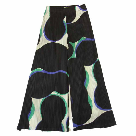 プリーツプリーズ ISSEY MIYAKE イッセイミヤケ PP73-JF784 プリーツ加工 総柄 フレアワイドパンツ マルチカラー系 4【美品】【中古】