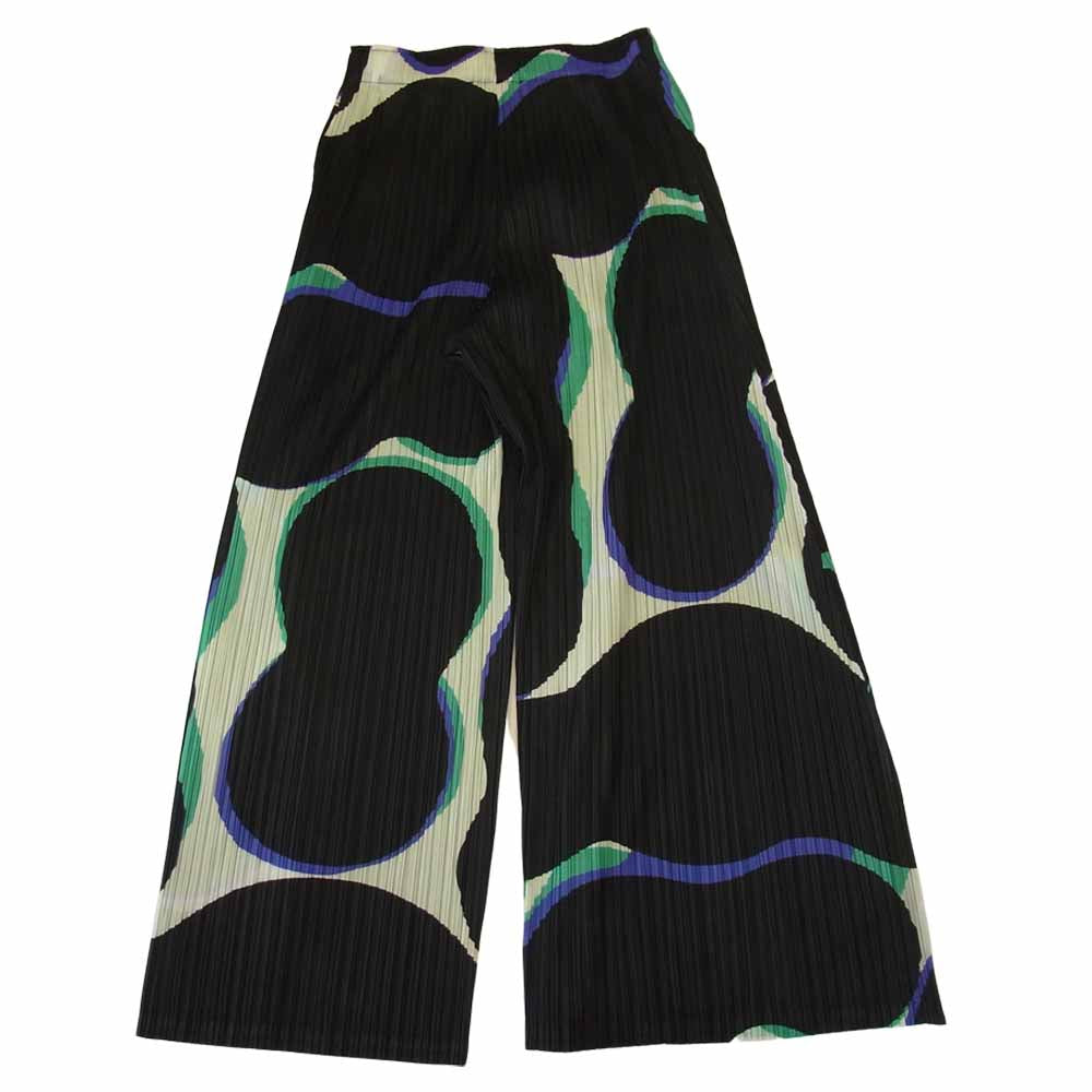 プリーツプリーズ ISSEY MIYAKE イッセイミヤケ PP73-JF784 プリーツ加工 総柄 フレアワイドパンツ マルチカラー系 4【美品】【中古】