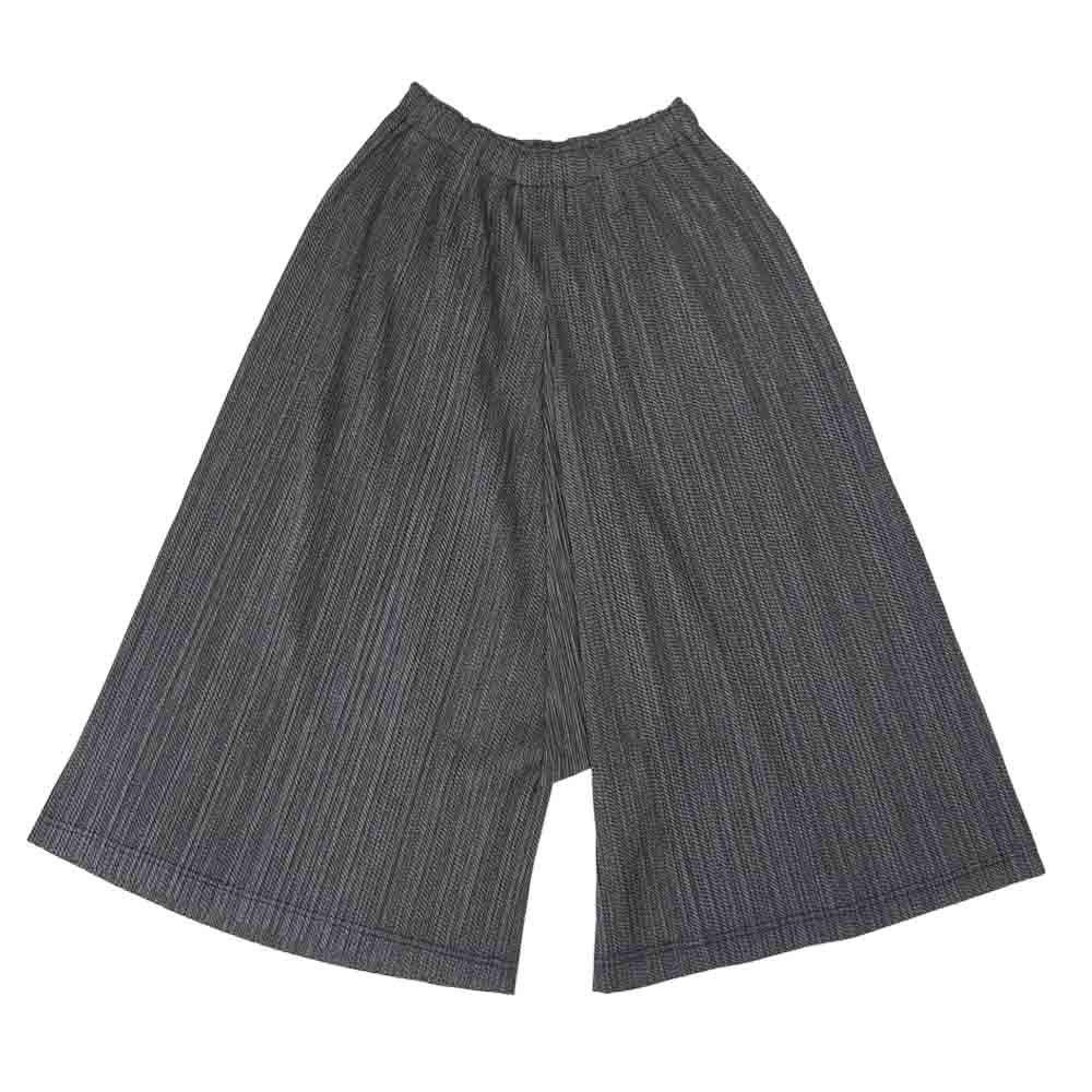 プリーツプリーズ ISSEY MIYAKE イッセイミヤケ PP61-JF443 綾織柄 プリーツ加工 袴 ハカマ ワイドパンツ ブラック系 4【美品】【中古】